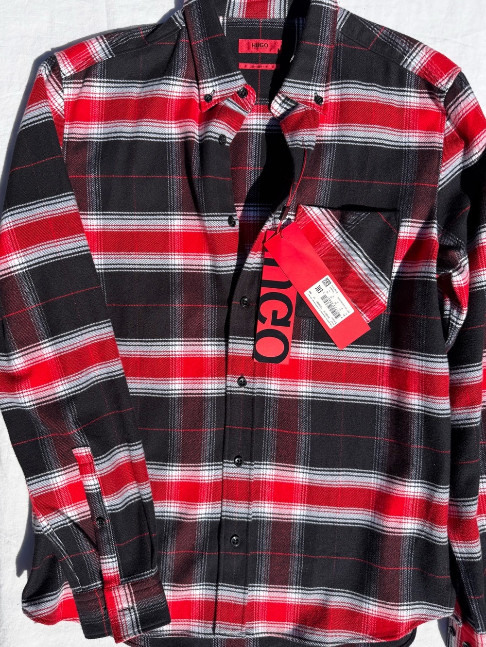 HUGO Red, Black & White Plaid Button-Down Shirt